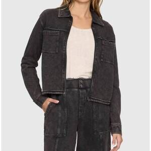 NEW FLAGS & ANTHEM charlotte zip terry jacket in washed black